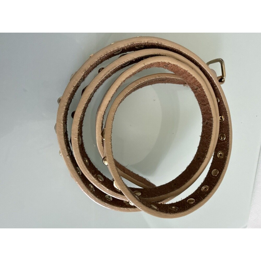 Boho Genuine Leather Studded Belt Tan Gold Tone Western Festival Hippie Bohemian